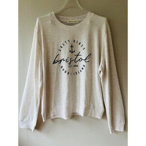 Sz XL Bristol Salty Vibes Crewneck Cream Pullover Sweater Stretch